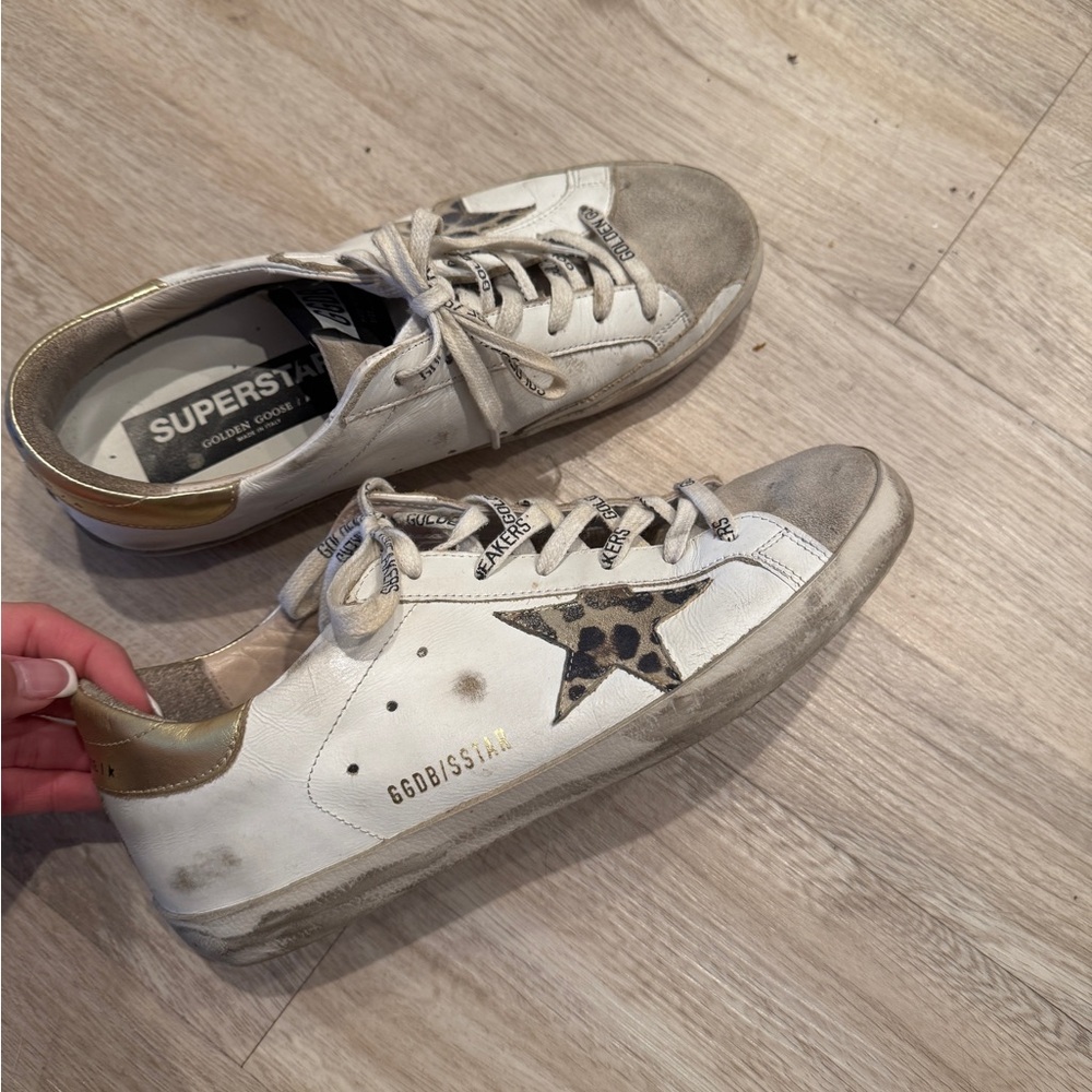 Golden Goose Sneakers with Leopard Star and Gold Heel
